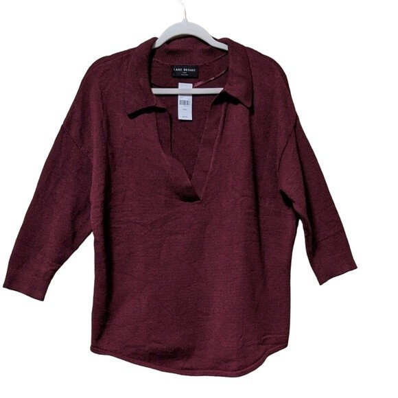 Lane Bryant deep v-neck collared cranberry pull over layering women's size 14/16 - Picture 9 of 9